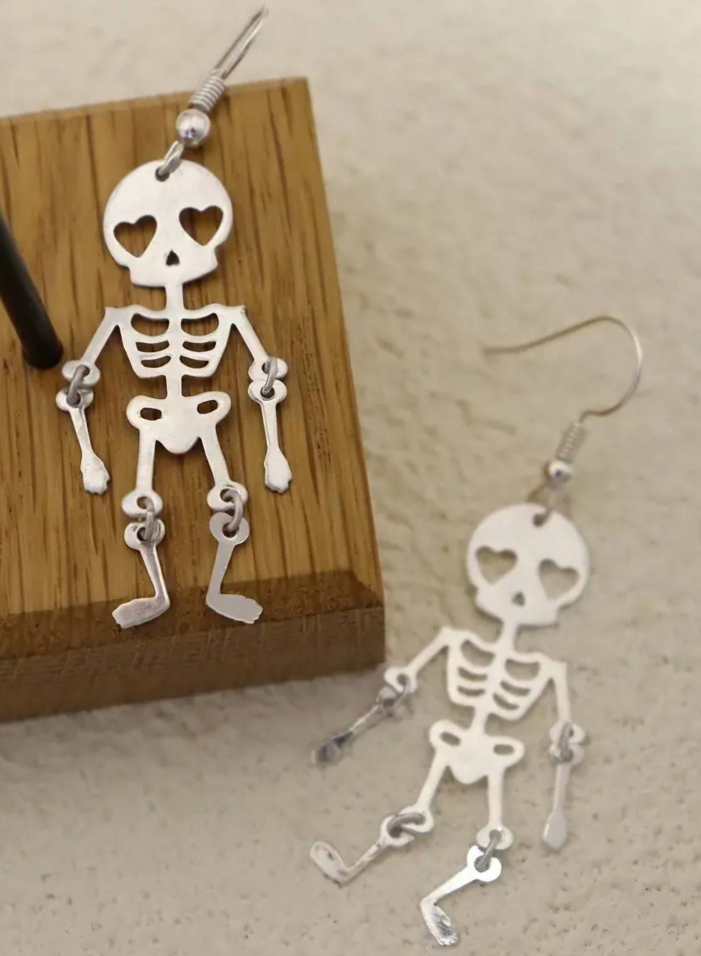 Cute Jointed Silver Plated Skeleton Halloween Punk Gothic Drop Dangle Earrings