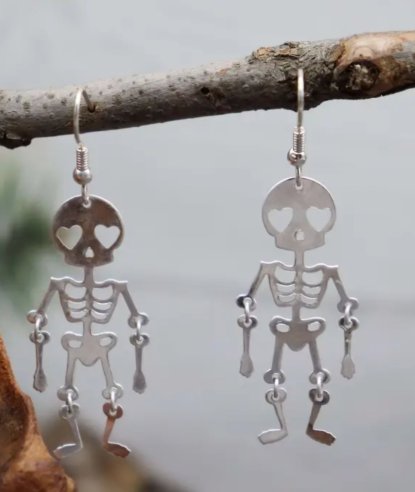 Cute Jointed Silver Plated Skeleton Halloween Punk Gothic Drop Dangle Earrings