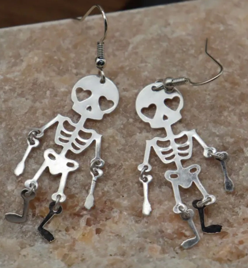 Cute Jointed Silver Plated Skeleton Halloween Punk Gothic Drop Dangle Earrings