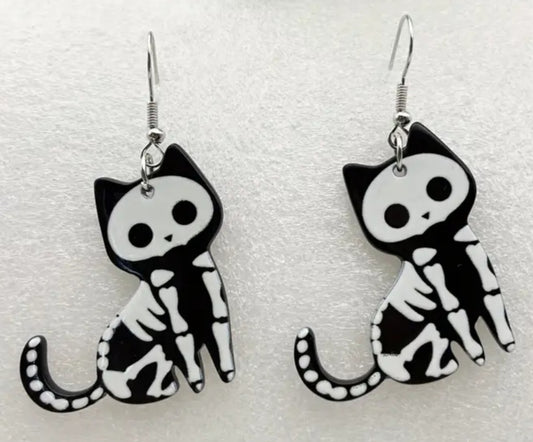 Acrylic Halloween Punk Skelecat Skeleton Cat Kitty design Dangle Earrings