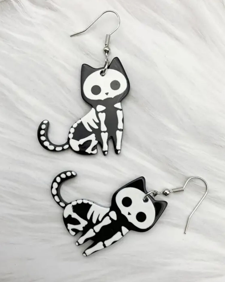 Acrylic Halloween Punk Skelecat Skeleton Cat Kitty design Dangle Earrings