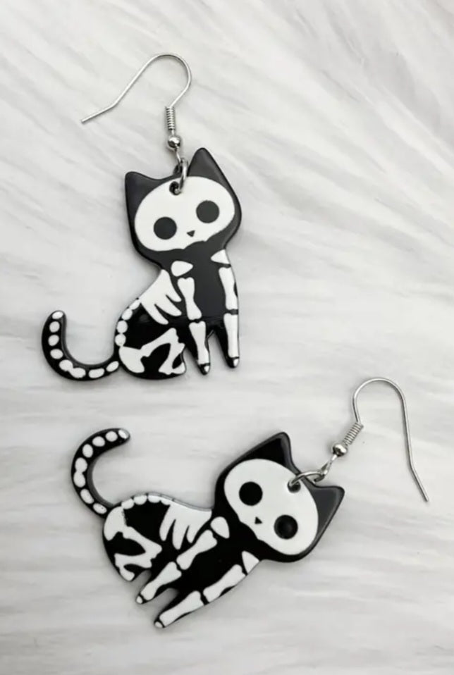 Acrylic Halloween Punk Skelecat Skeleton Cat Kitty design Dangle Earrings