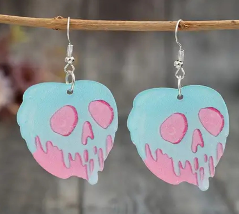 Snow White Poison Apple Inspired Cartoon Pastel Melting Design Halloween Acrylic Dangle Earrings