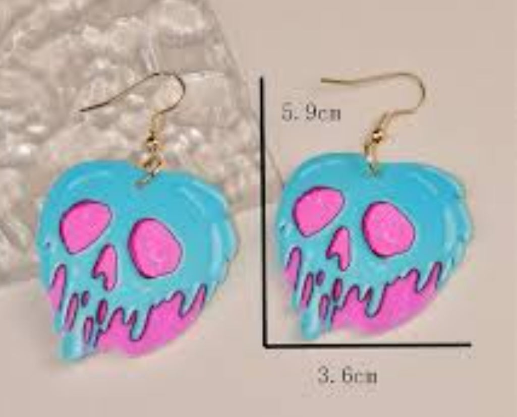 Snow White Poison Apple Inspired Cartoon Pastel Melting Design Halloween Acrylic Dangle Earrings