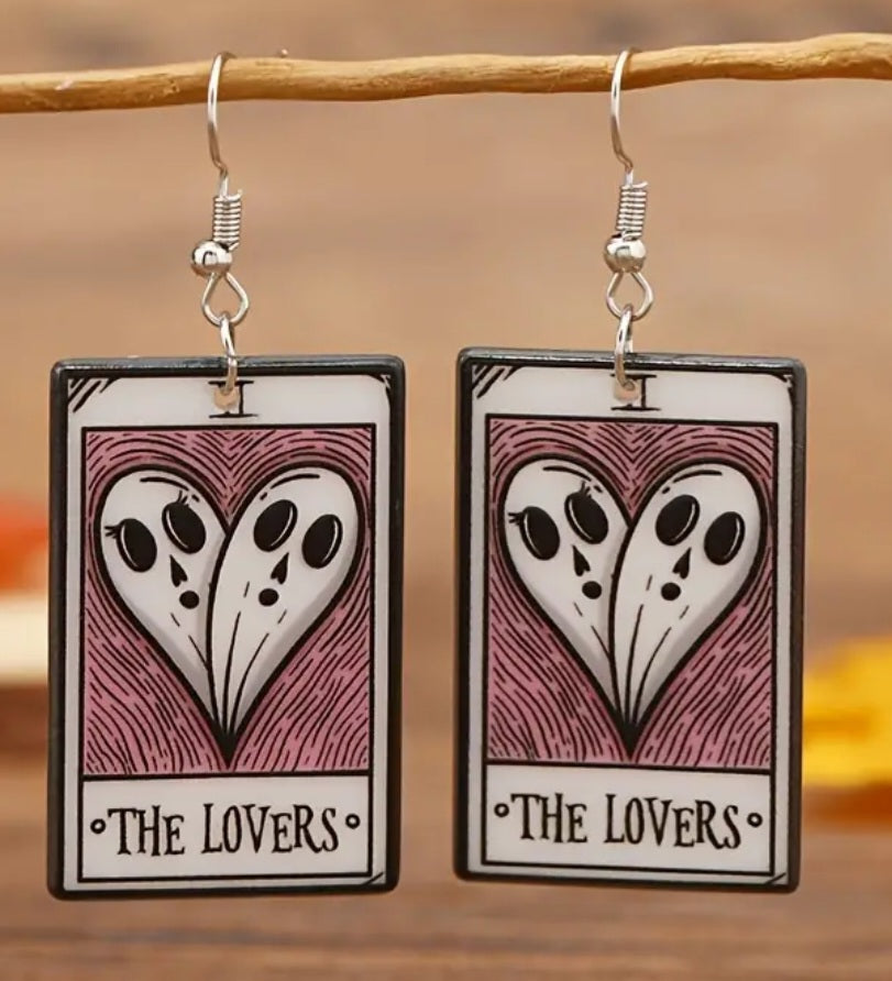 Acrylic Halloween Ghost Tarot Card The Lovers Design Drop Dangle Earrings