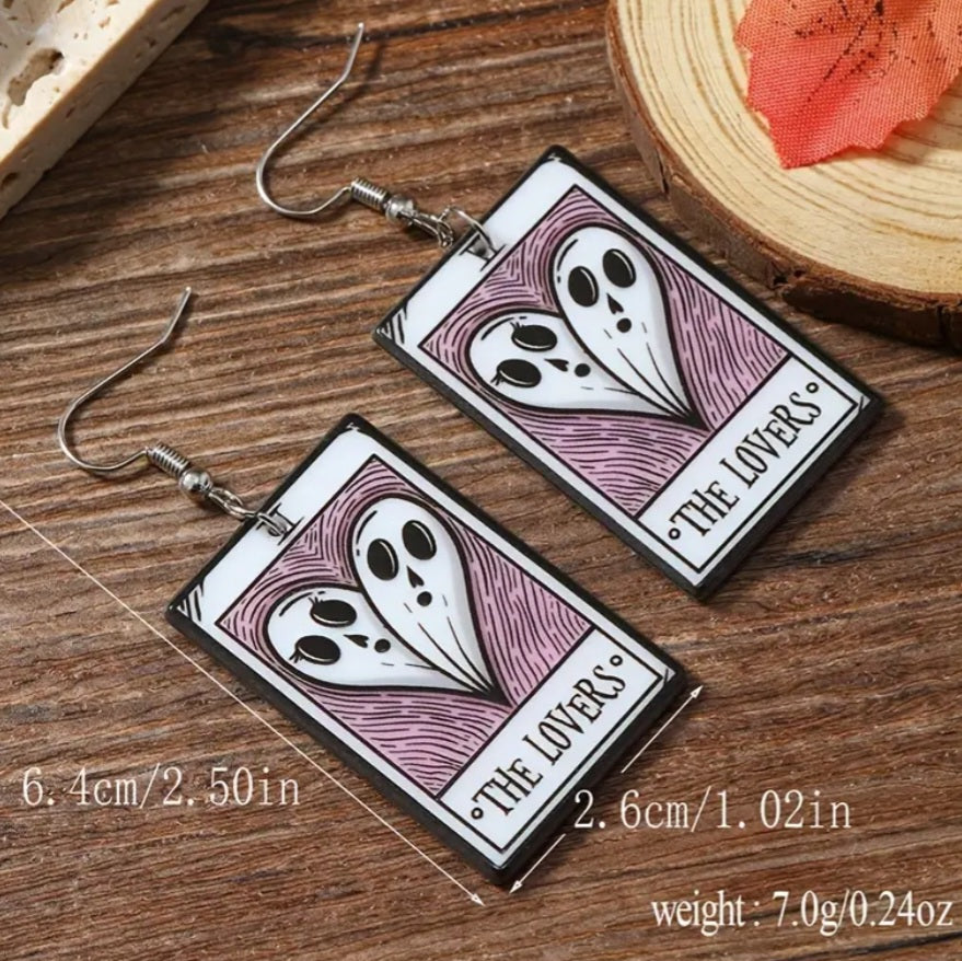 Acrylic Halloween Ghost Tarot Card The Lovers Design Drop Dangle Earrings