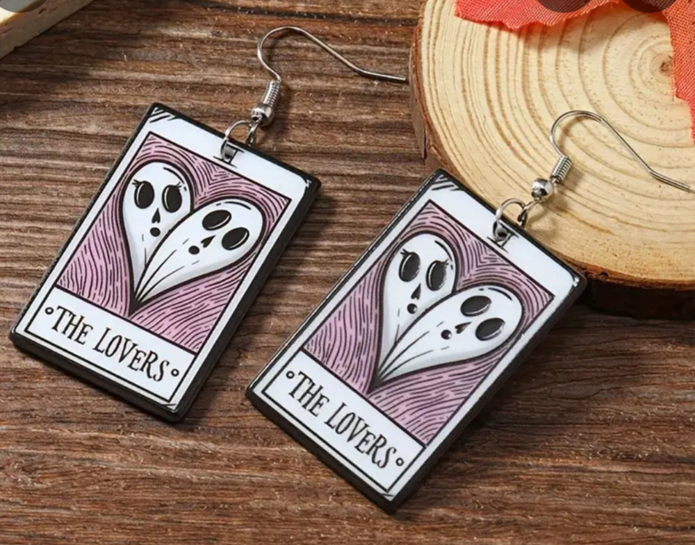 Acrylic Halloween Ghost Tarot Card The Lovers Design Drop Dangle Earrings