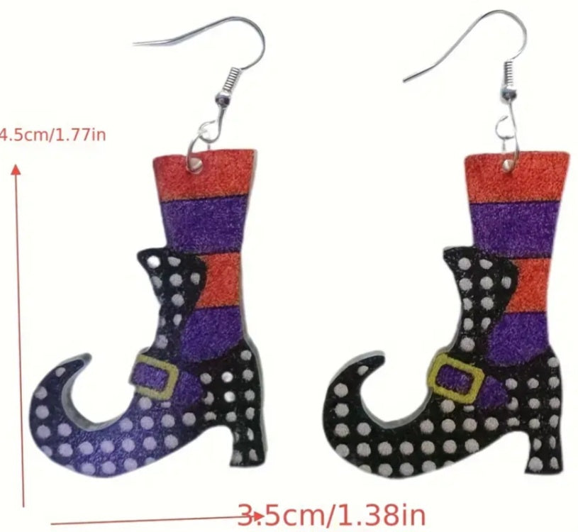 Acrylic Cartoon Halloween Witch Boot Drop Dangle Earrings