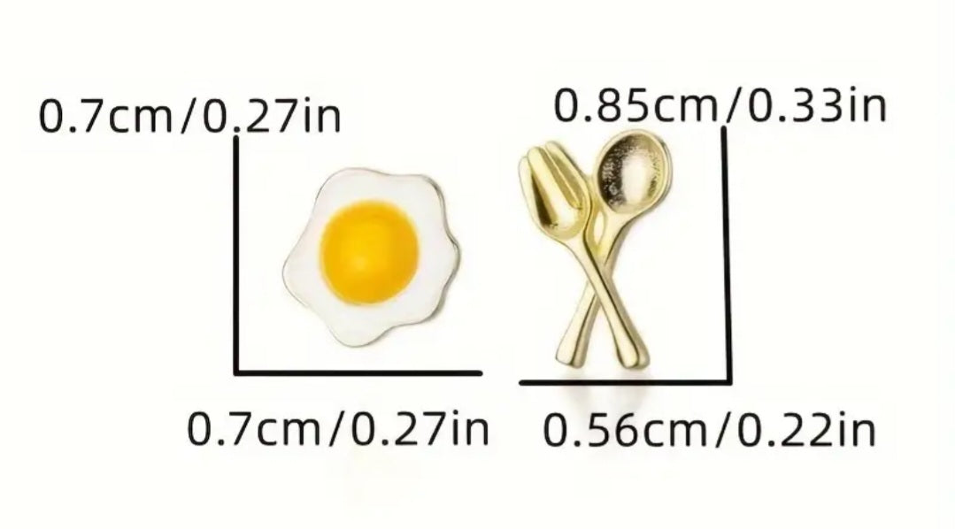 Breakfast Fried Egg Spoon Design Gold Plated Tiny Stud Earrings