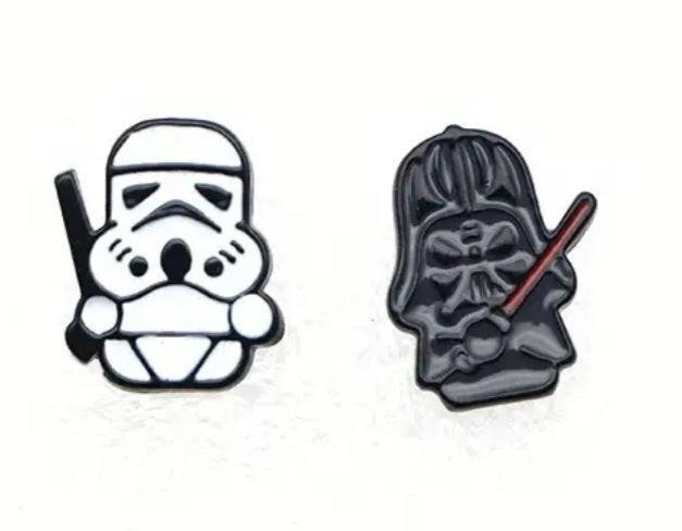 Darth Vader Storm Trooper Design Star Wars Inspired Enamel Metal Stud Earrings With Stainless Steel Fixings