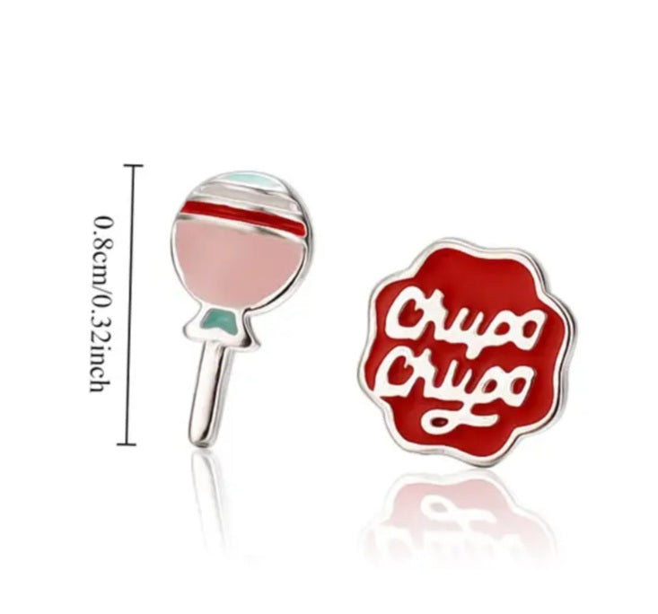 Chupa Chups Insipred Lollipop Design Silver Plated Teeny Tiny Stud Earrings