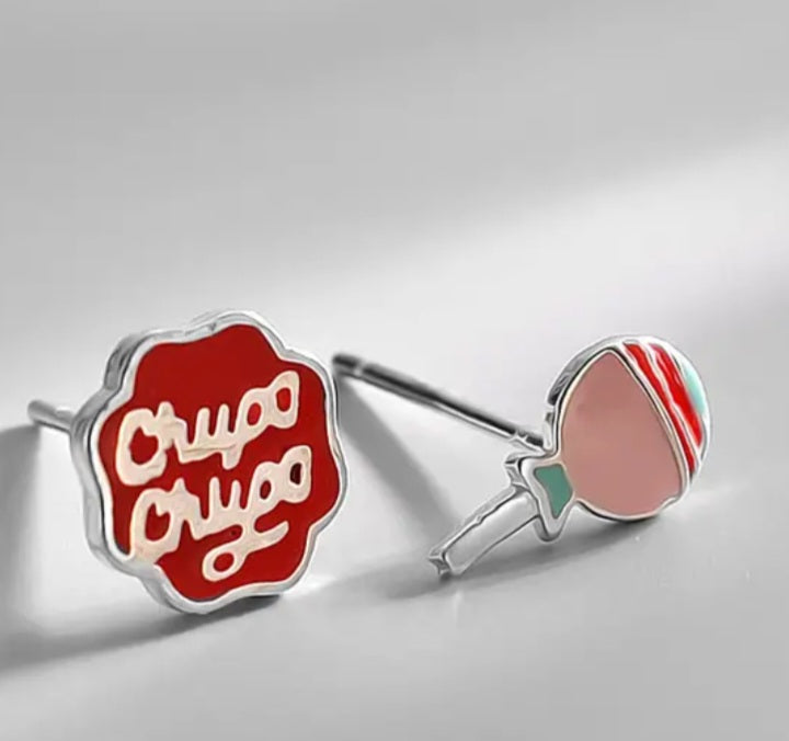 Chupa Chups Insipred Lollipop Design Silver Plated Teeny Tiny Stud Earrings