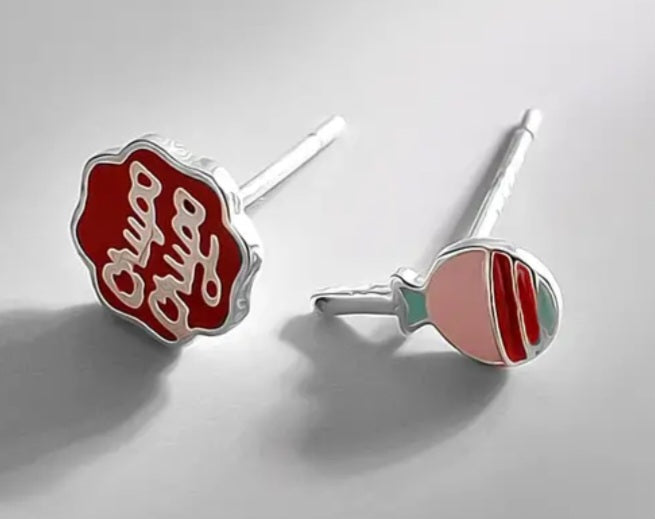 Chupa Chups Insipred Lollipop Design Silver Plated Teeny Tiny Stud Earrings