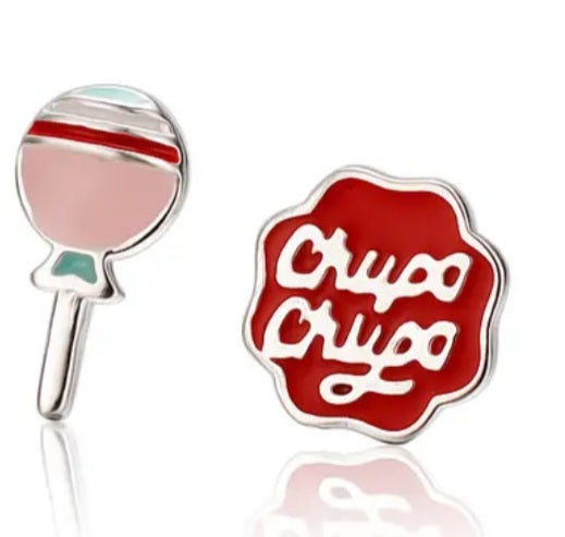 Chupa Chups Insipred Lollipop Design Silver Plated Teeny Tiny Stud Earrings