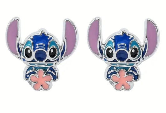 Stitch Holding Flower Inspired Enamel Silver Plated Stud Earrings