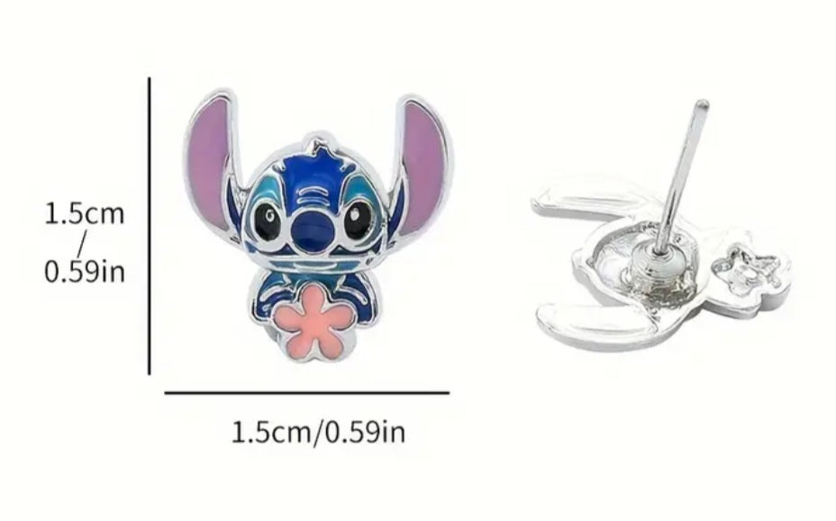 Stitch Holding Flower Inspired Enamel Silver Plated Stud Earrings