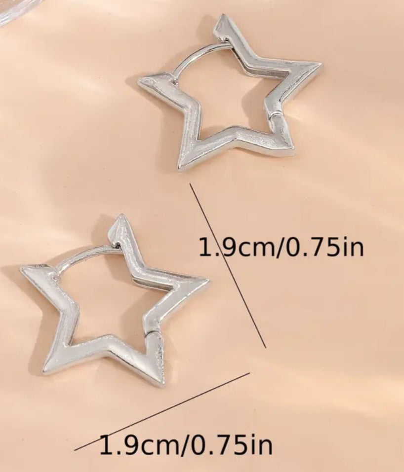 Silver Plated Star Design Cuff Huggie Style Earrings