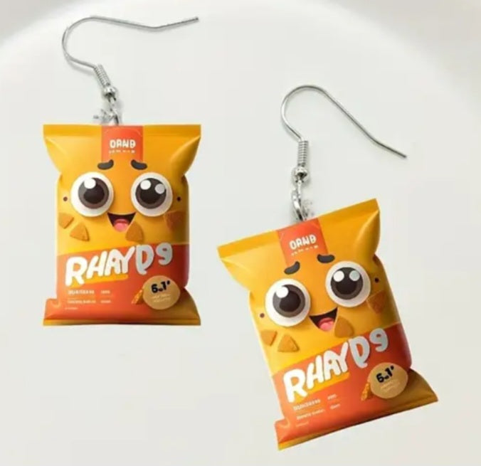 Acrylic Cartoon Chip Packet Bag Kawaii Design Flat 2D Drop Dangle Earrings