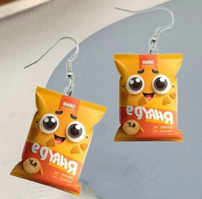 Acrylic Cartoon Chip Packet Bag Kawaii Design Flat 2D Drop Dangle Earrings