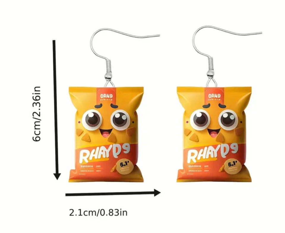 Acrylic Cartoon Chip Packet Bag Kawaii Design Flat 2D Drop Dangle Earrings