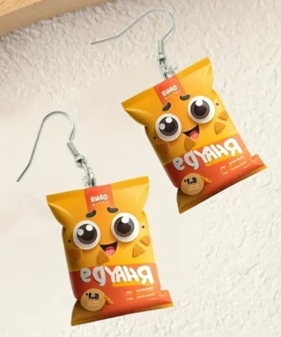 Acrylic Cartoon Chip Packet Bag Kawaii Design Flat 2D Drop Dangle Earrings