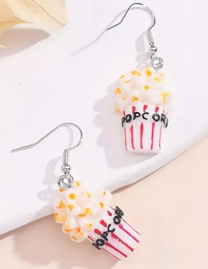 Acrylic Cartoon Popcorn Bucket Design Drop Dangle Earrings