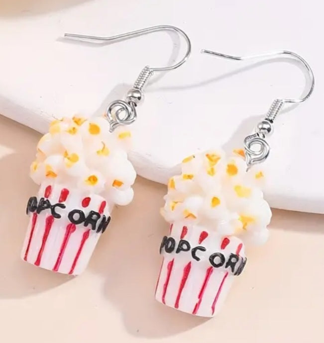 Acrylic Cartoon Popcorn Bucket Design Drop Dangle Earrings