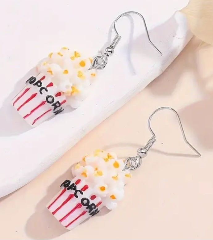 Acrylic Cartoon Popcorn Bucket Design Drop Dangle Earrings