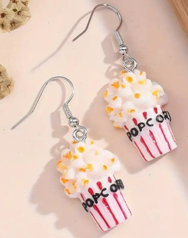 Acrylic Cartoon Popcorn Bucket Design Drop Dangle Earrings