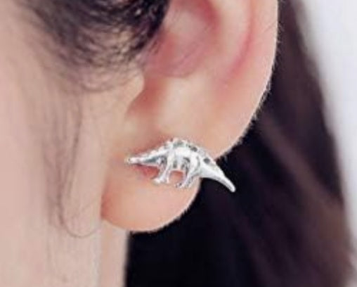 3 Pairs Dinosaur Silver Plated Tiny Stud Earrings