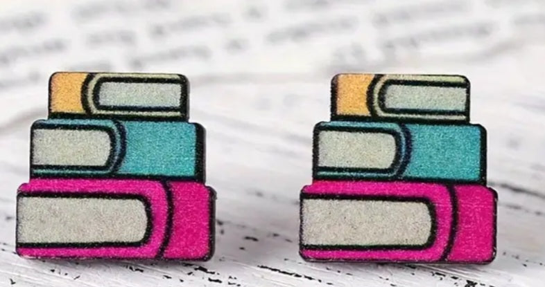 Wooden Books Stack Design Stud Earrings