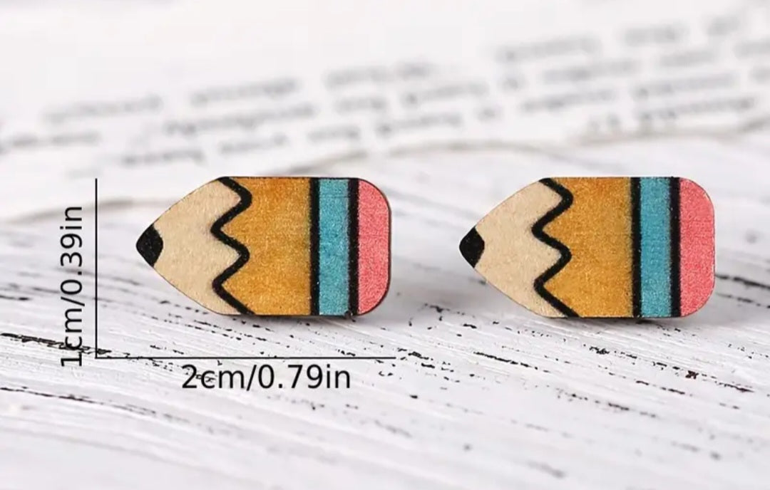 Wooden Pencil Design Stud Earrings