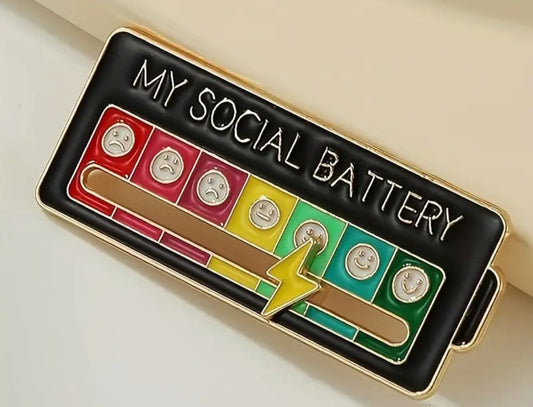 My Social Battery Mood Gauge With Moving Lightning Bolt Enamel Steel Pin Brooch Badge