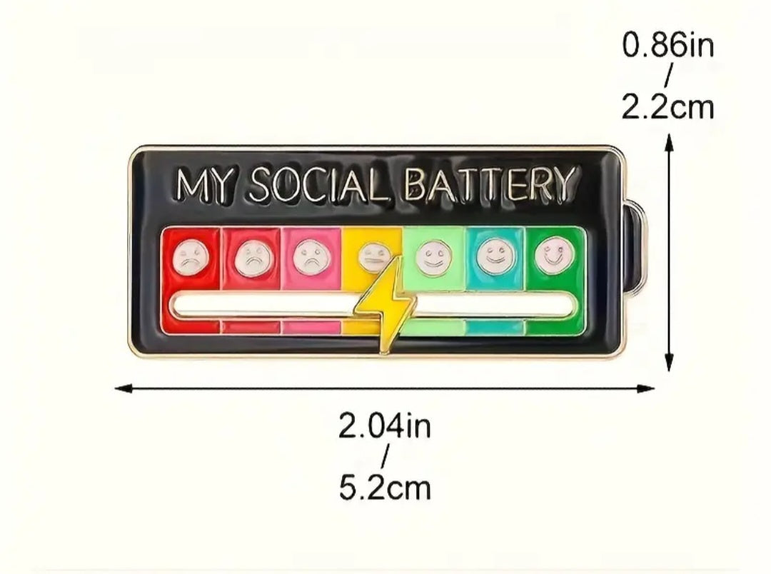 My Social Battery Mood Gauge With Moving Lightning Bolt Enamel Steel Pin Brooch Badge