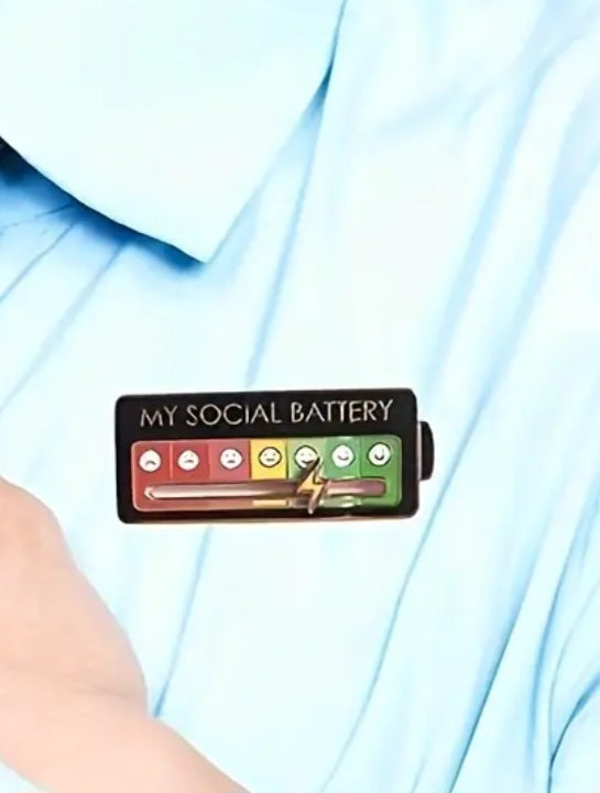 My Social Battery Mood Gauge With Moving Lightning Bolt Enamel Steel Pin Brooch Badge