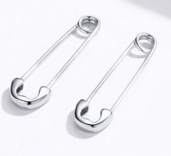 Safety Pin Heart Punk Design Silver Plated Drop Earrings