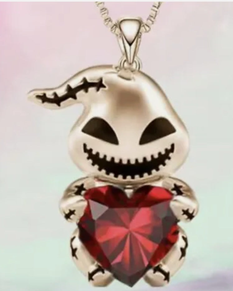 Nightmare Before Christmas Oogie Boogie Inspired Red Zircon Heart Gold Plated Pendant Necklace