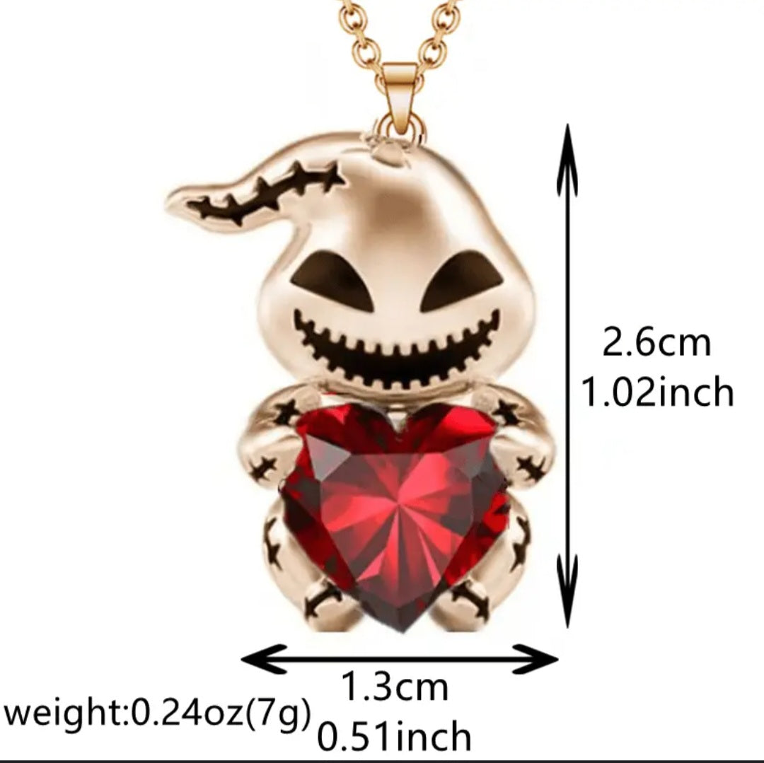 Nightmare Before Christmas Oogie Boogie Inspired Red Zircon Heart Gold Plated Pendant Necklace