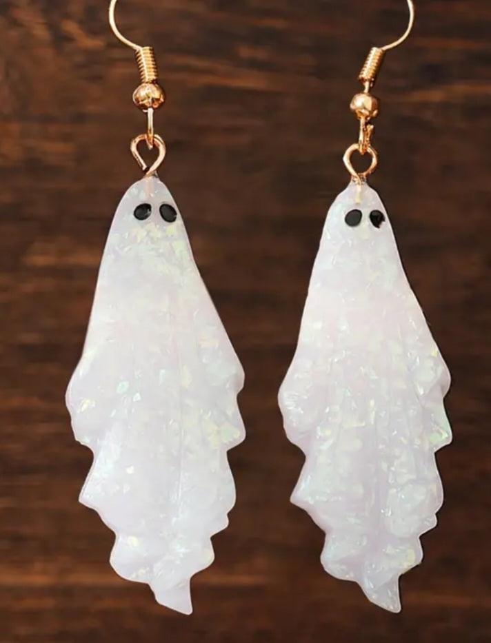 Acrylic Shimmery Floaty Ghost Design Halloween Gothic Drop Dangle Earrings