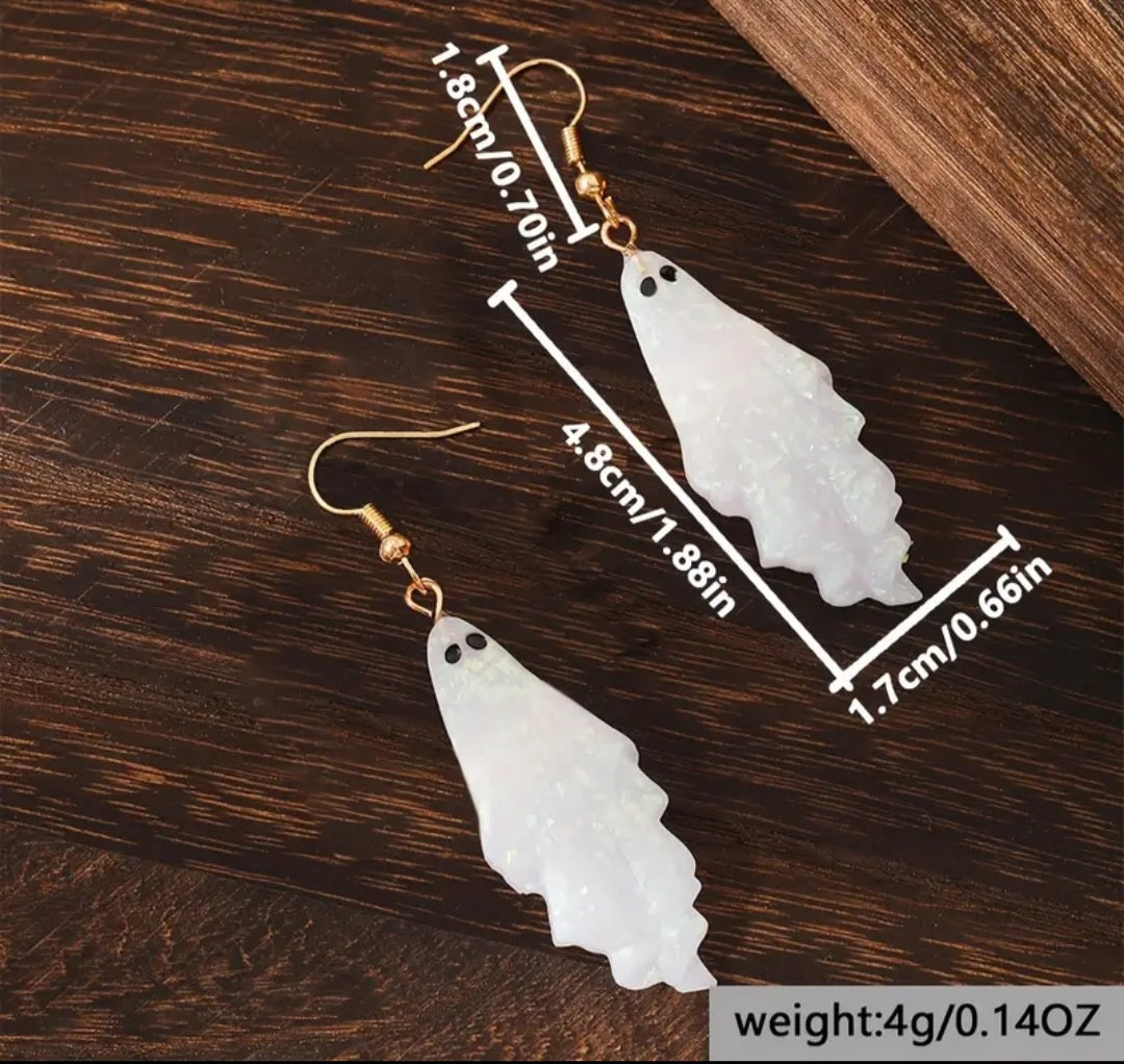 Acrylic Shimmery Floaty Ghost Design Halloween Gothic Drop Dangle Earrings