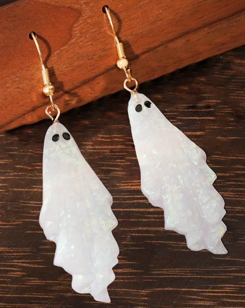 Acrylic Shimmery Floaty Ghost Design Halloween Gothic Drop Dangle Earrings