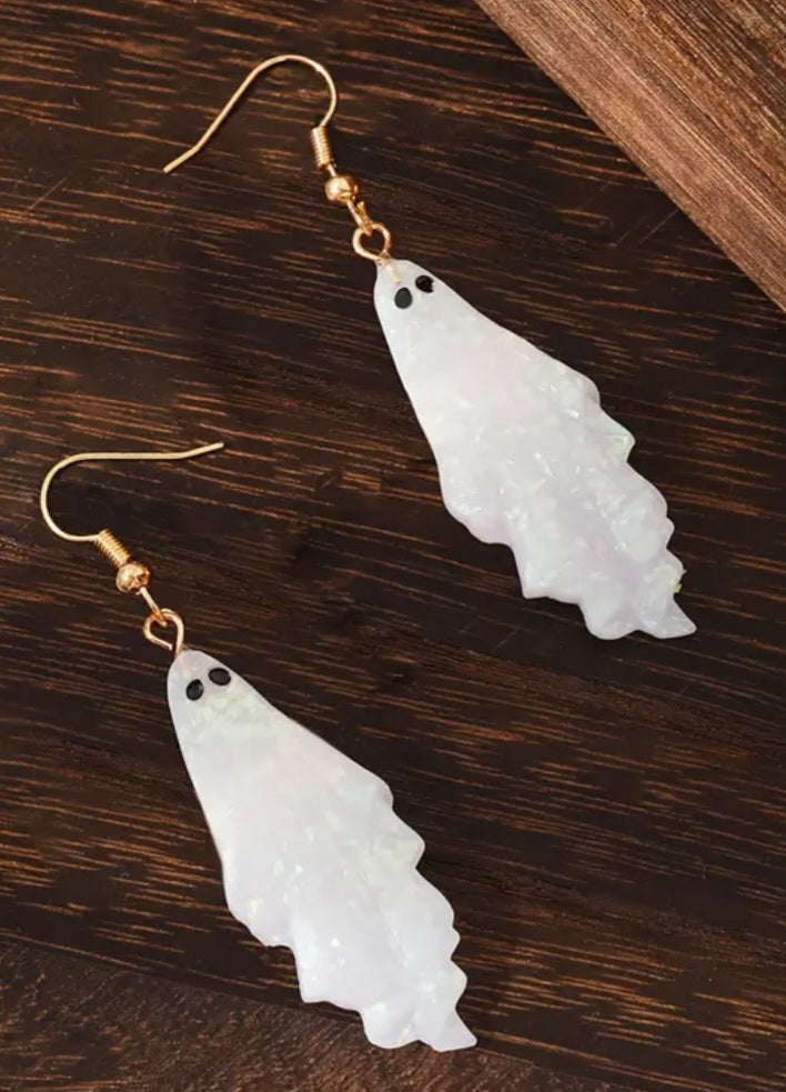 Acrylic Shimmery Floaty Ghost Design Halloween Gothic Drop Dangle Earrings