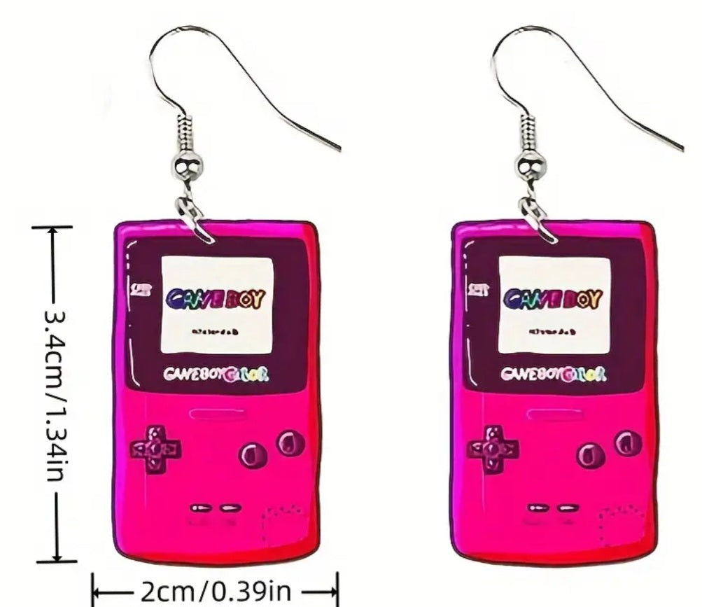 Acrylic Cartoon Game Boy Inspired Design Drop Dangle Earrings