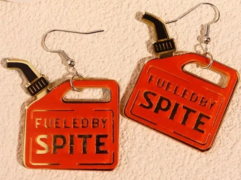 Fueled By Spite Shiny Petrol Jerry Gasoline Can Design Drop Dangle Earrings