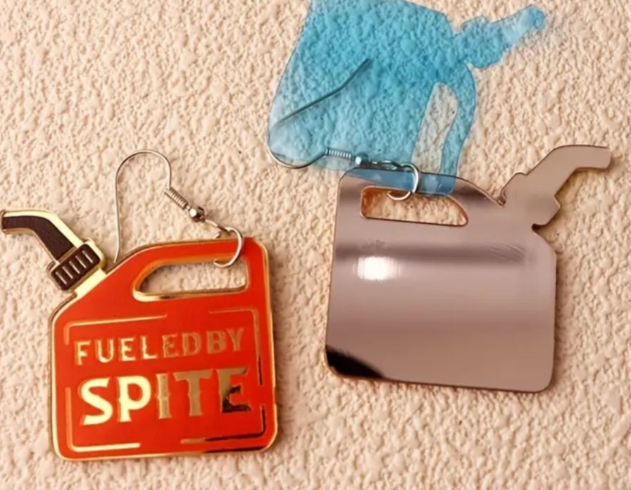 Fueled By Spite Shiny Petrol Jerry Gasoline Can Design Drop Dangle Earrings