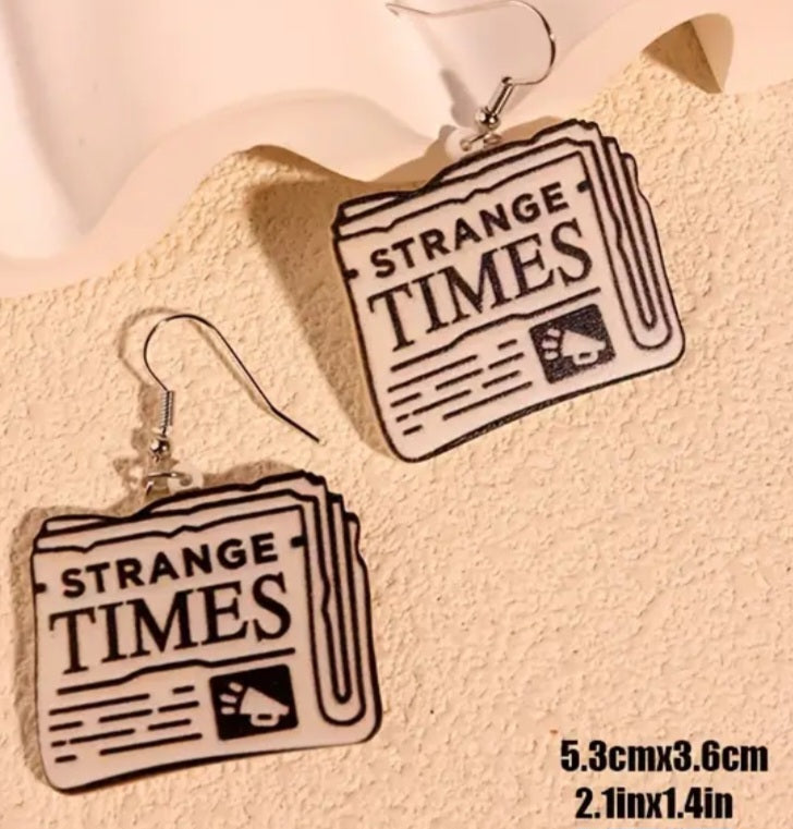 Strange Times Newspaper Design Drop Dangle Earrings