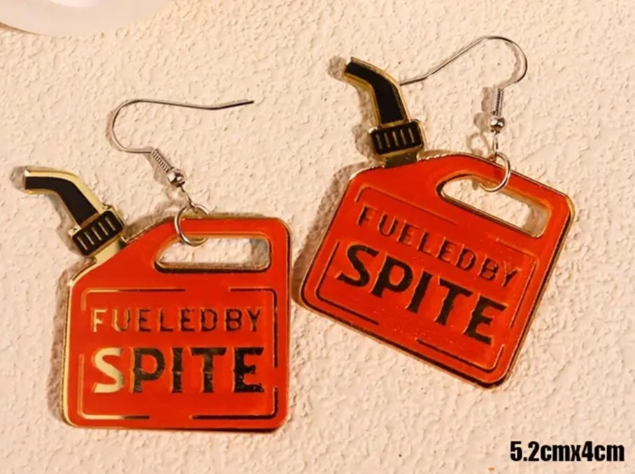 Fueled By Spite Shiny Petrol Jerry Gasoline Can Design Drop Dangle Earrings