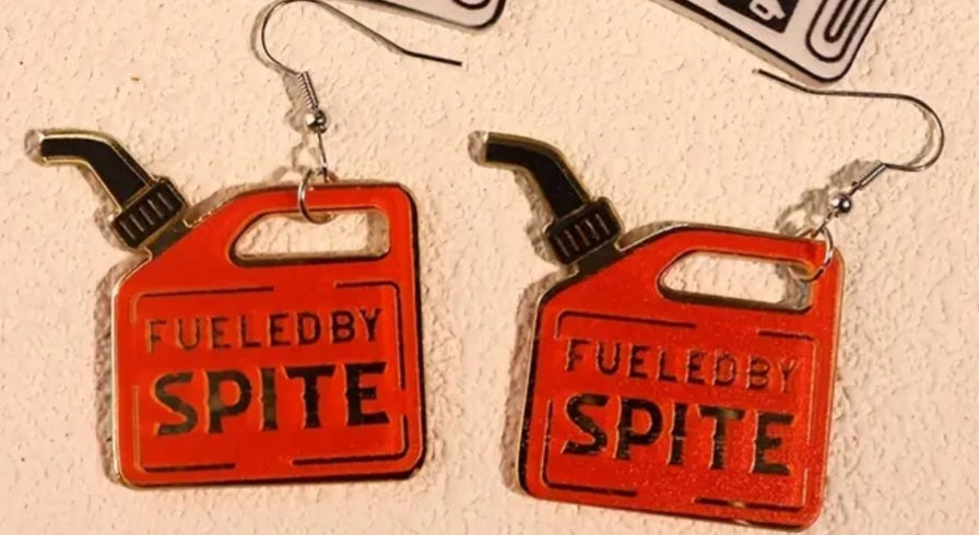 Fueled By Spite Shiny Petrol Jerry Gasoline Can Design Drop Dangle Earrings