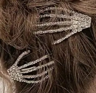 Gothic Halloween Claw Skeleton Hand Gold Plated Rhinestone Inlay Hair Clip