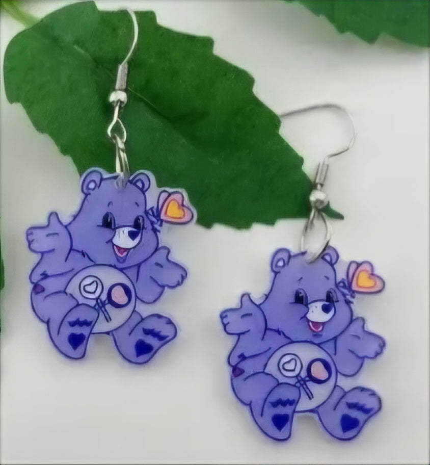 Acrylic Care Bear Share Bear Inspired Cartoon Retro 80s Drop Dangle Earrings